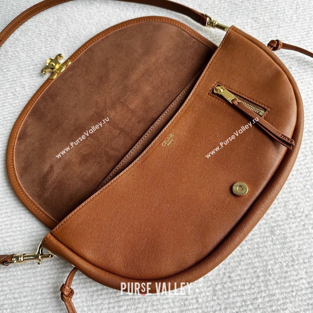 Celine Halfmoon Soft Triomphe Small Bag in Supple Shiny Lambskin 103778 Tan Brown 2026 (BL-260411004)