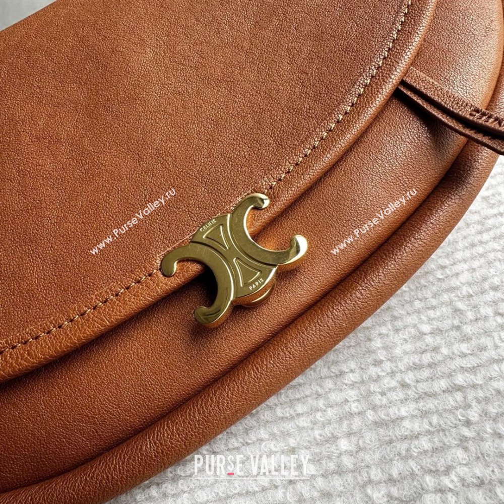 Celine Halfmoon Soft Triomphe Small Bag in Supple Shiny Lambskin 103778 Tan Brown 2026 (BL-260411004)