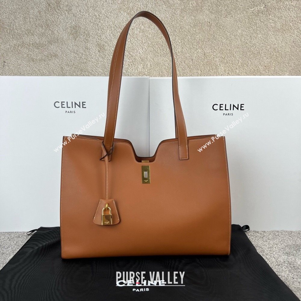Celine Cabas 16 Tote Bag in Smooth Calfskin Tan Brown 2025 112583 (JXG-250520030)