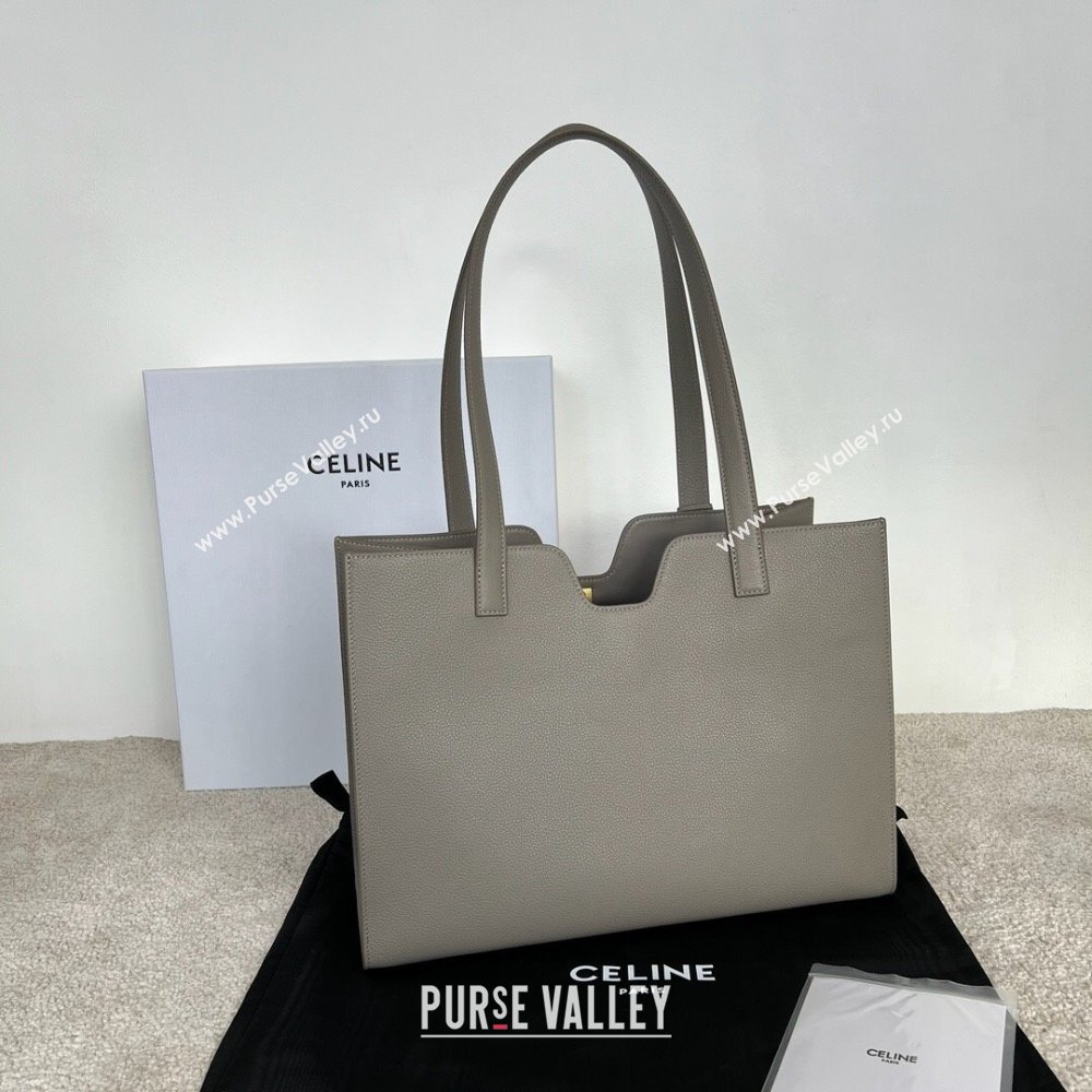 Celine Cabas 16 Tote Bag in Grained Calfskin Pebble Grey 2025 112583 (JXG-250520033)