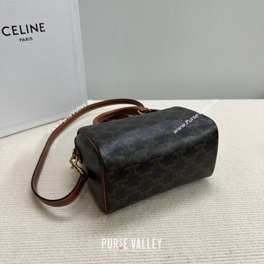 Celine Small Boston Bag in Triomphe Canvas and Calfskin Tan Brown 2024 113772 (BL-240522079)