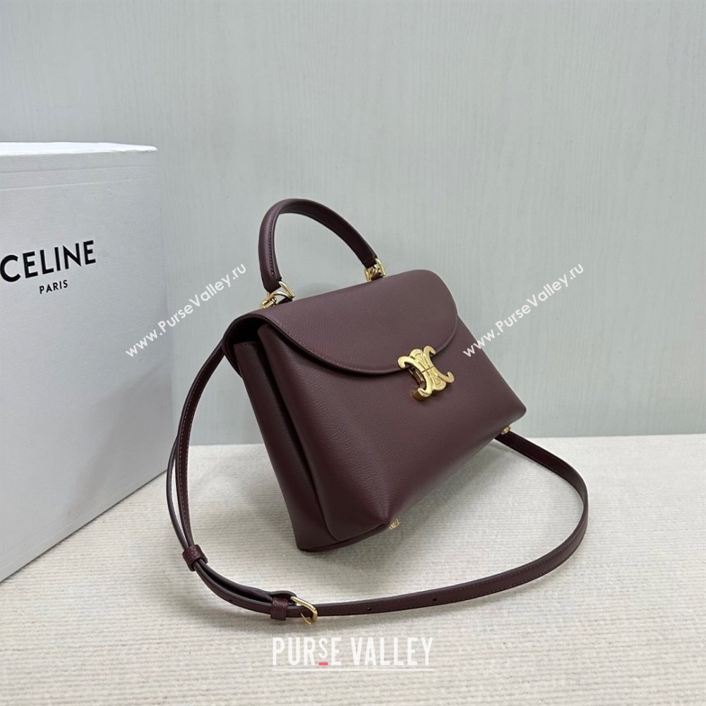 Celine Medium Nino Top Handle bag in Supple Calfskin Dark Burgundy 2025 117523 (BL-251124063)