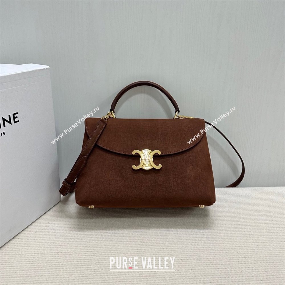 Celine Medium Nino Top Handle bag in Suede Chestnut Brown 2025 117523 (BL-251124064)