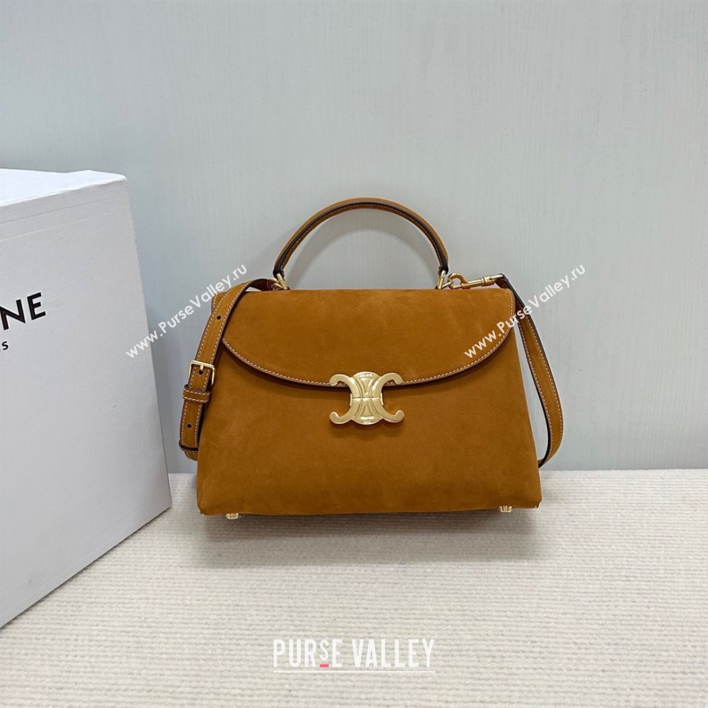 Celine Medium Nino Top Handle bag in Suede Camel 2025 117523 (BL-251124062)