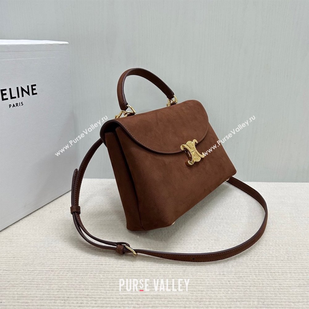 Celine Medium Nino Top Handle bag in Suede Chestnut Brown 2025 117523 (BL-251124064)