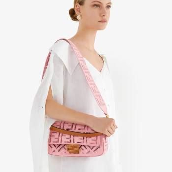 Fendi Baguette Medium Bag with FF embroidery Pink 2021 8372L (CL-21080216)
