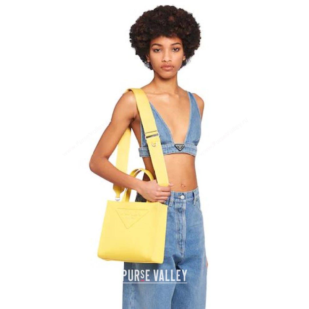 Prada Drill Fabric Tote Bag 1BG382 Sunny Yellow 2021 (YZ-21080402)