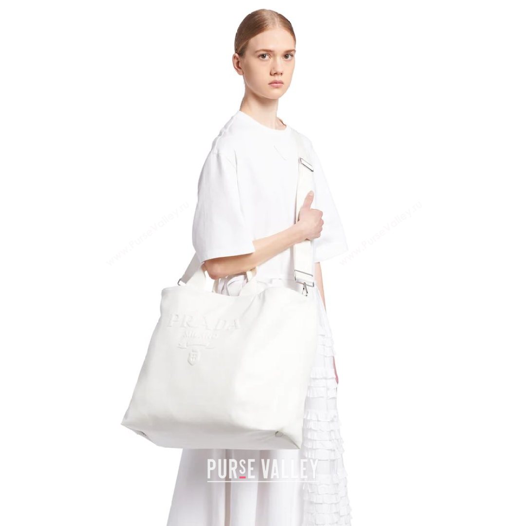 Prada Drill Fabric Tote Bag 2VG081 White 2021 (YZ-21080431)