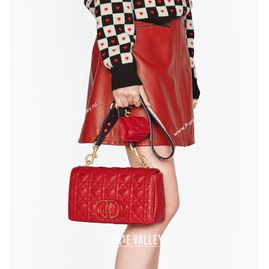 Dior Medium Dioramour Caro Bag in Bright Red Cannage Calfskin with Heart Motif 2021 (XXG-21090802)