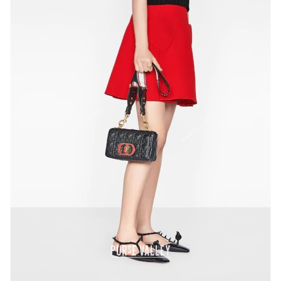 Dior Medium Dioramour Caro Bag in Black Cannage Calfskin with Heart Motif 2021 (XXG-21090806)