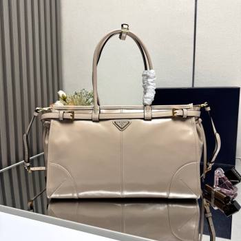 Prada Bonnie large leather handbag 1BA433 Light Beige 2025 (YZ-250521033)