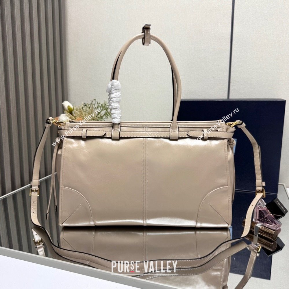 Prada Bonnie large leather handbag 1BA433 Light Beige 2025 (YZ-250521033)