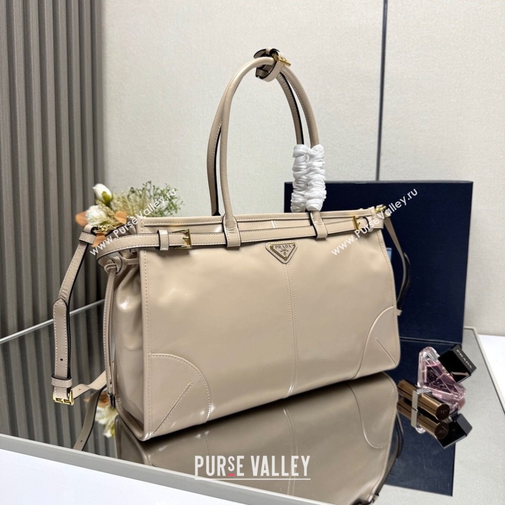 Prada Bonnie large leather handbag 1BA433 Light Beige 2025 (YZ-250521033)