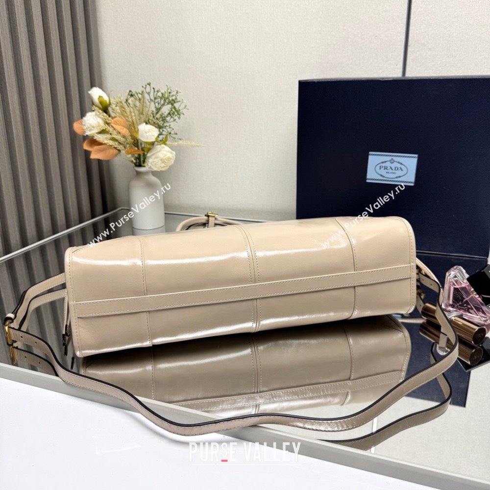 Prada Bonnie large leather handbag 1BA433 Light Beige 2025 (YZ-250521033)