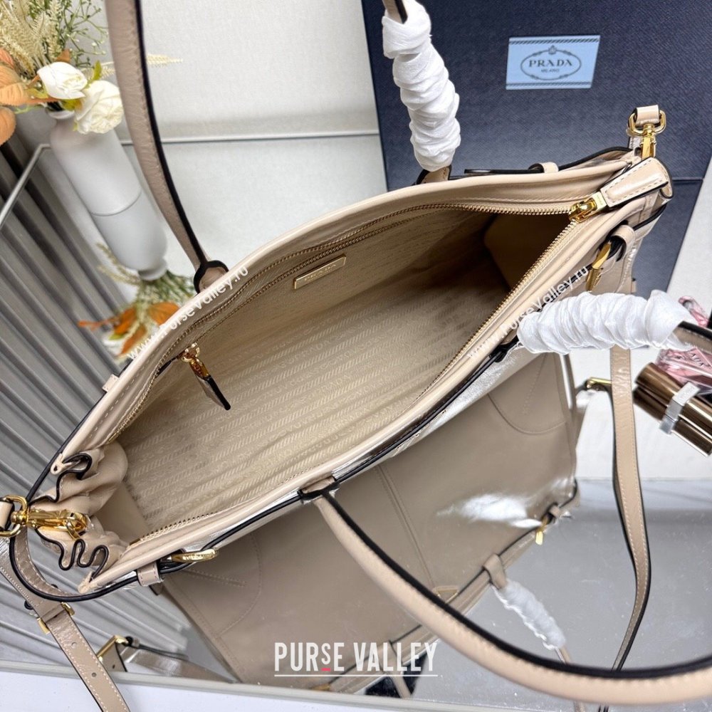 Prada Bonnie large leather handbag 1BA433 Light Beige 2025 (YZ-250521033)