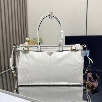 Prada Bonnie large leather handbag 1BA433 White 2025 (YZ-250521034)