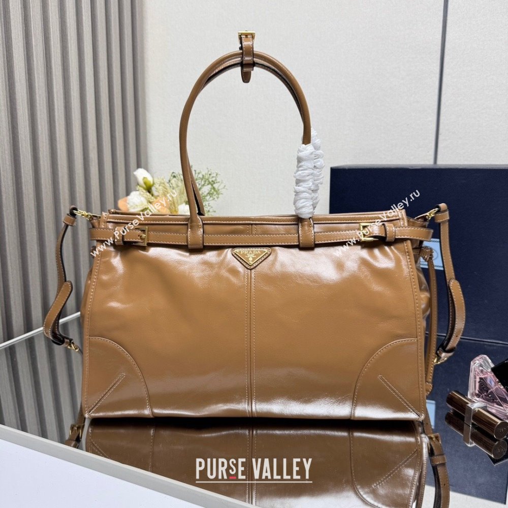 Prada Bonnie large leather handbag 1BA433 Light Brown 2025 (YZ-250521031)
