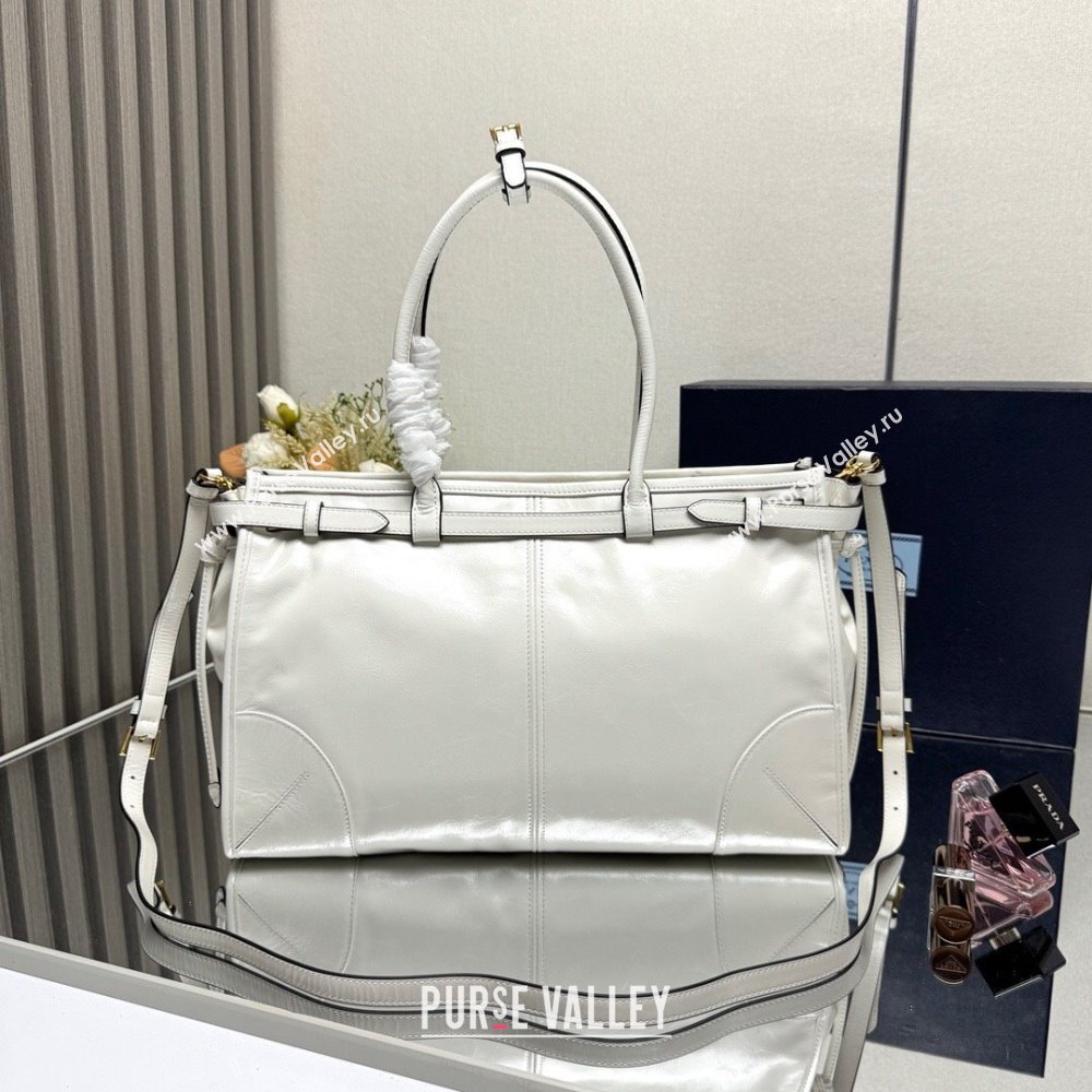 Prada Bonnie large leather handbag 1BA433 White 2025 (YZ-250521034)