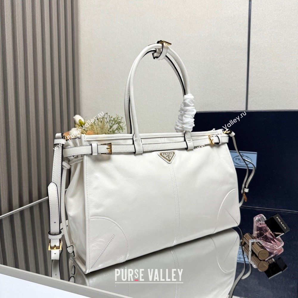 Prada Bonnie large leather handbag 1BA433 White 2025 (YZ-250521034)