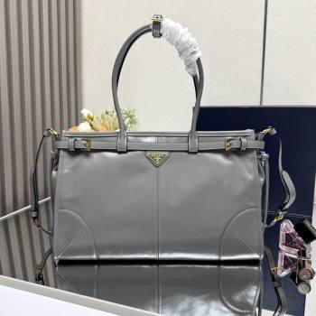 Prada Bonnie large leather handbag 1BA433 Granite Grey 2025 (YZ-250521035)