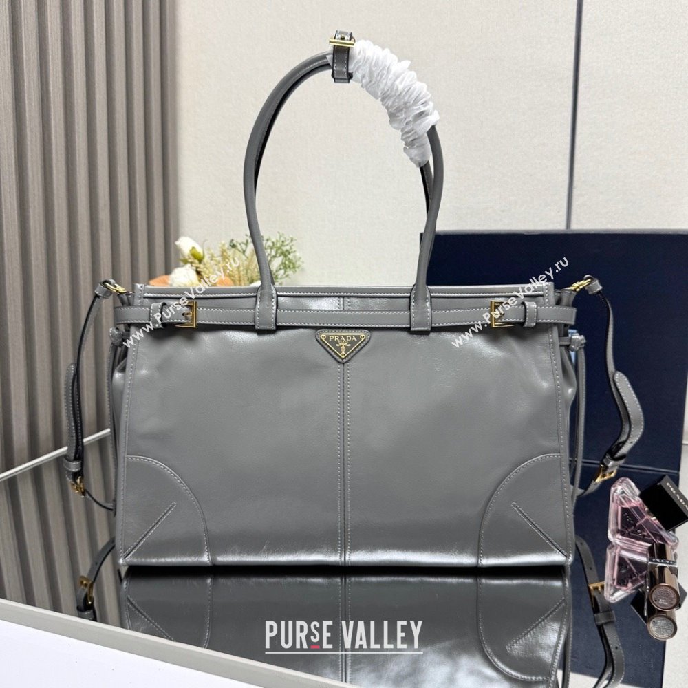 Prada Bonnie large leather handbag 1BA433 Granite Grey 2025 (YZ-250521035)