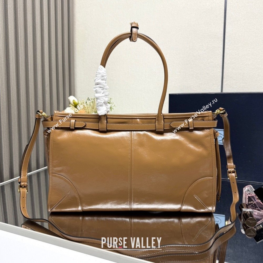 Prada Bonnie large leather handbag 1BA433 Light Brown 2025 (YZ-250521031)