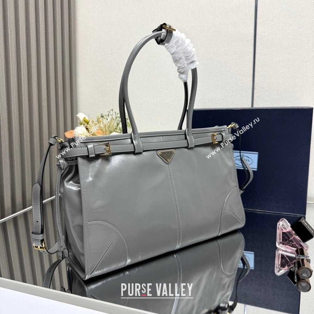 Prada Bonnie large leather handbag 1BA433 Granite Grey 2025 (YZ-250521035)