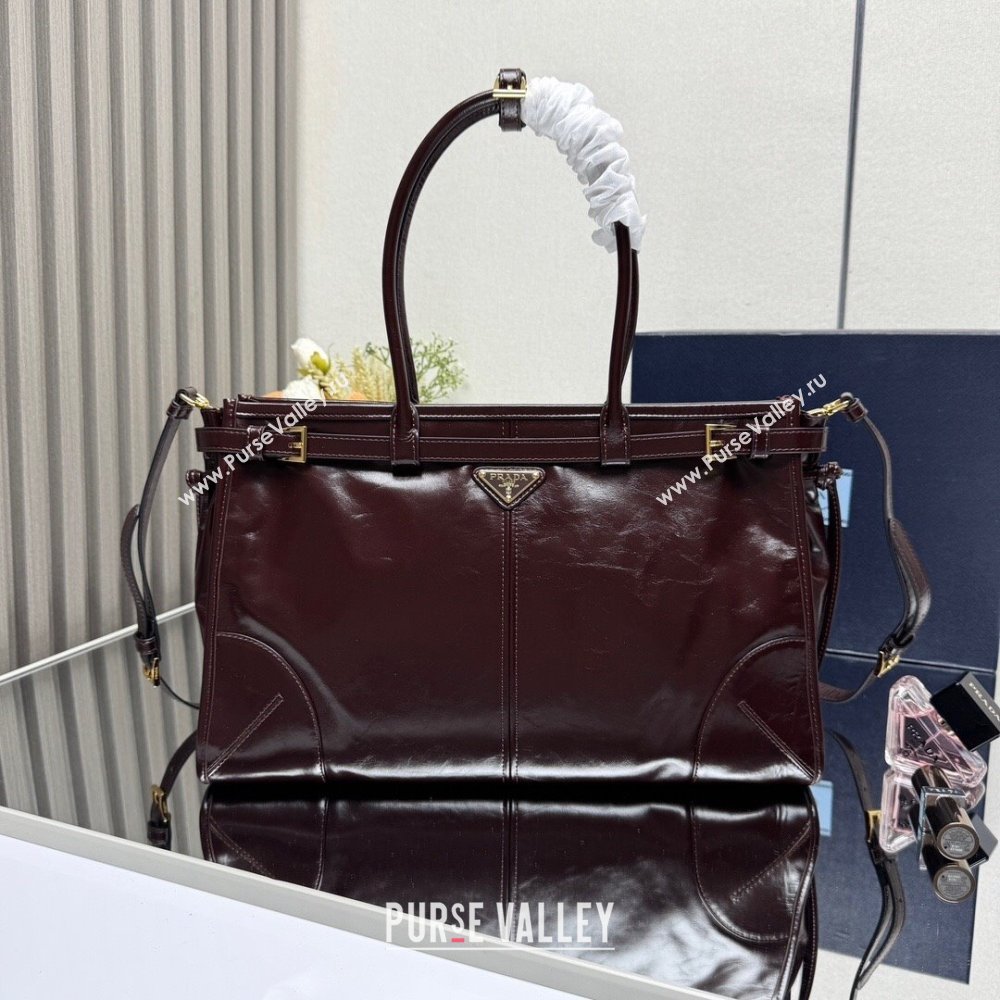 Prada Bonnie large leather handbag 1BA433 Dark Brown 2025 (YZ-250521036)