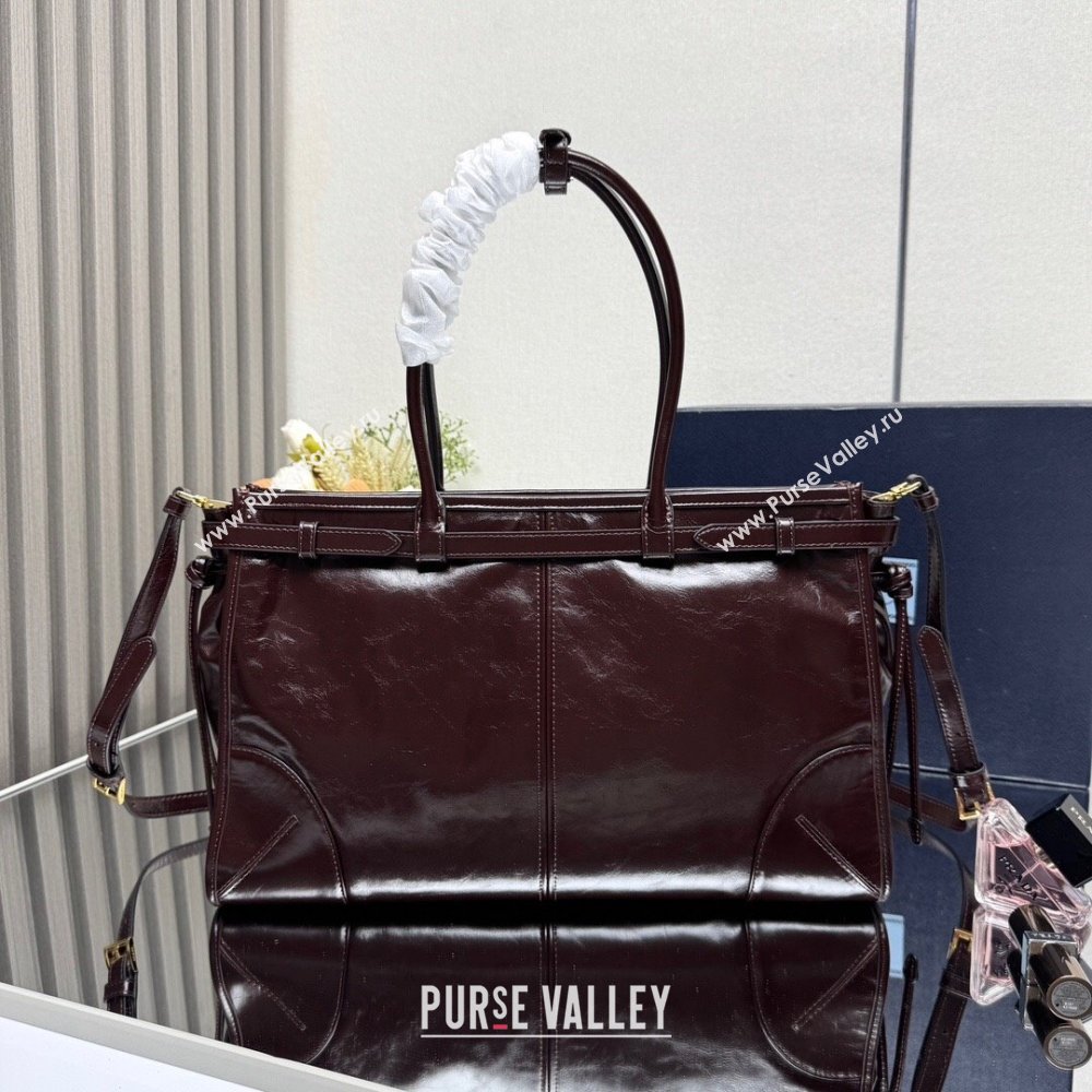Prada Bonnie large leather handbag 1BA433 Dark Brown 2025 (YZ-250521036)
