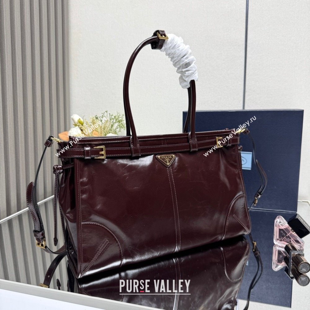 Prada Bonnie large leather handbag 1BA433 Dark Brown 2025 (YZ-250521036)