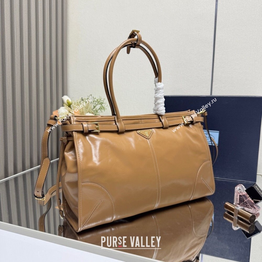 Prada Bonnie large leather handbag 1BA433 Light Brown 2025 (YZ-250521031)