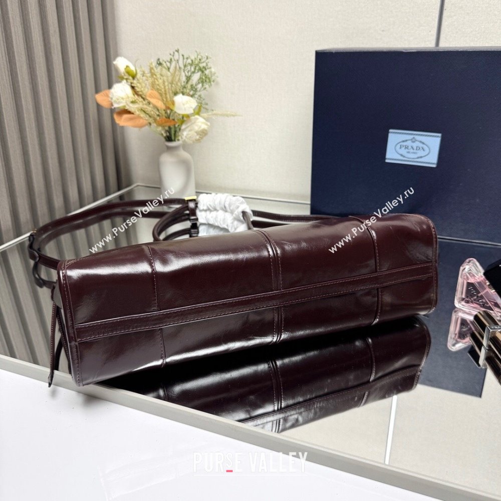 Prada Bonnie large leather handbag 1BA433 Dark Brown 2025 (YZ-250521036)