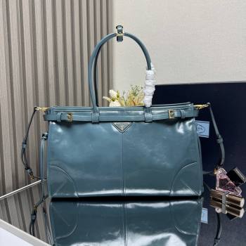 Prada Bonnie large leather handbag 1BA433 Blue 2025 (YZ-250521037)