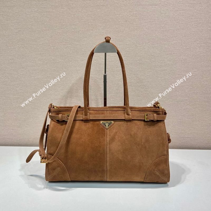 Prada Bonnie large suede handbag 1BA433 Brown 2025 (YZ-250521038)