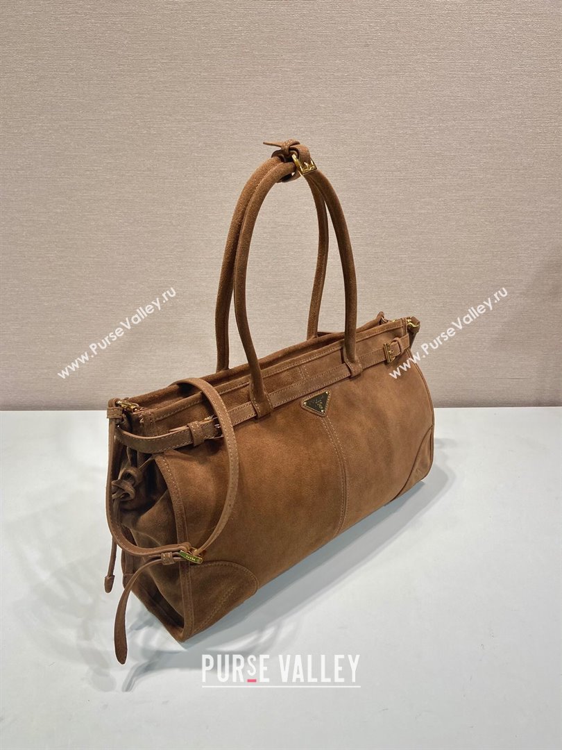 Prada Bonnie large suede handbag 1BA433 Brown 2025 (YZ-250521038)