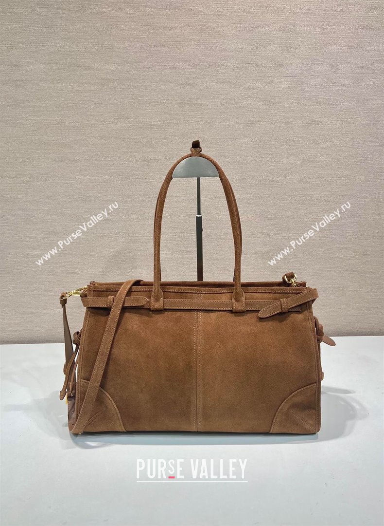Prada Bonnie large suede handbag 1BA433 Brown 2025 (YZ-250521038)