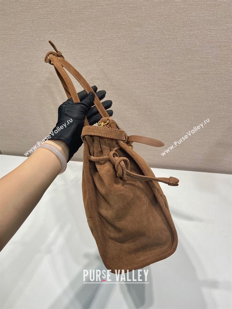 Prada Bonnie large suede handbag 1BA433 Brown 2025 (YZ-250521038)