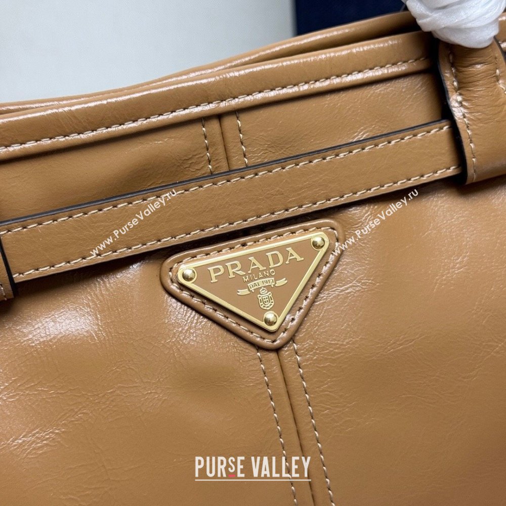 Prada Bonnie large leather handbag 1BA433 Light Brown 2025 (YZ-250521031)