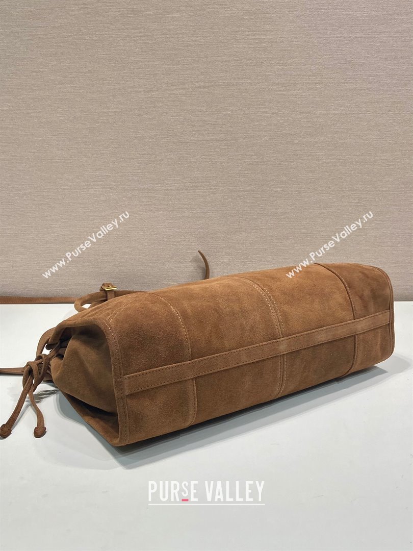 Prada Bonnie large suede handbag 1BA433 Brown 2025 (YZ-250521038)