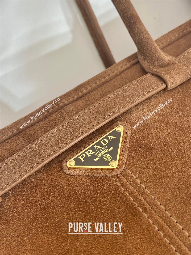 Prada Bonnie large suede handbag 1BA433 Brown 2025 (YZ-250521038)