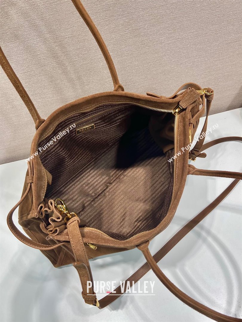 Prada Bonnie large suede handbag 1BA433 Brown 2025 (YZ-250521038)