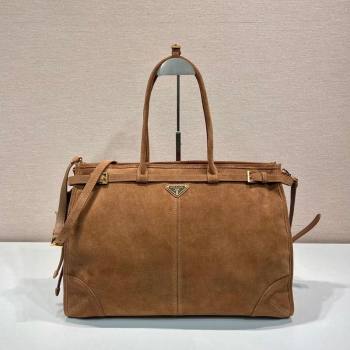 Prada Bonnie extra large suede handbag Brown 2 2025 1BA439 (YZ-250521025)