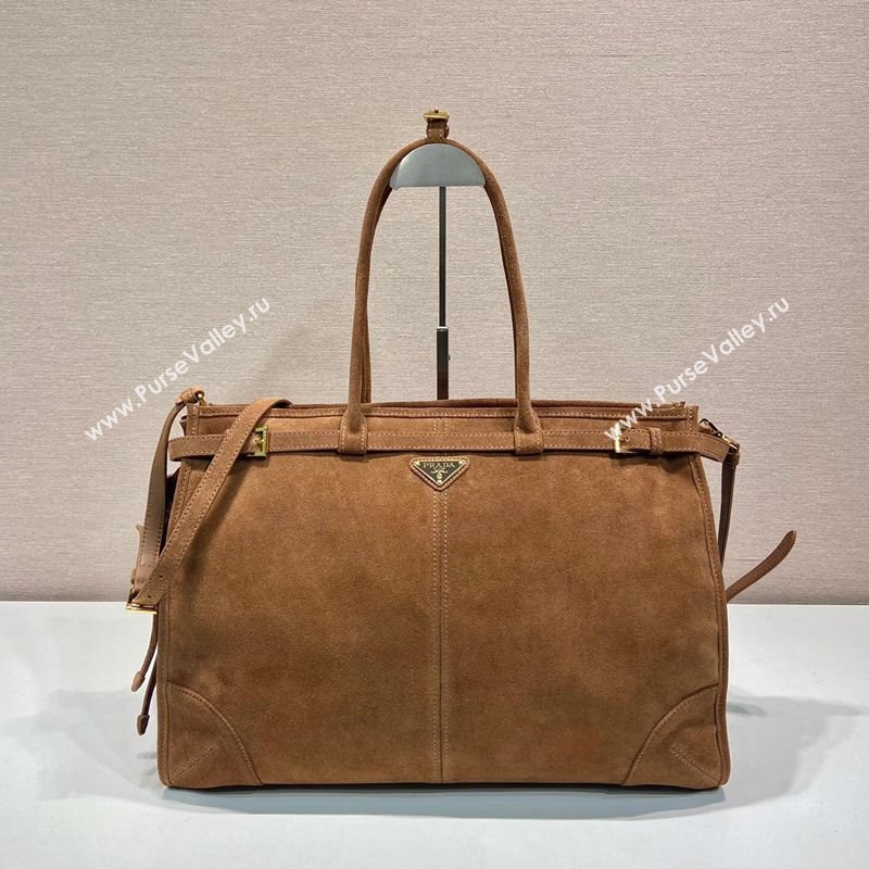 Prada Bonnie extra large suede handbag Brown 2 2025 1BA439 (YZ-250521025)