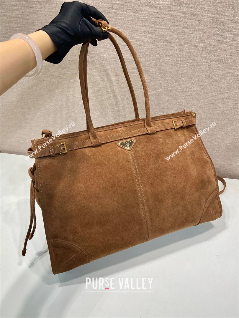 Prada Bonnie extra large suede handbag Brown 2 2025 1BA439 (YZ-250521025)