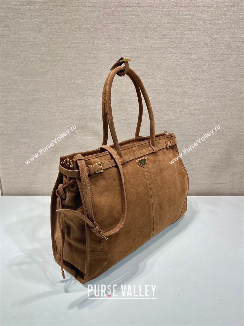 Prada Bonnie extra large suede handbag Brown 2 2025 1BA439 (YZ-250521025)