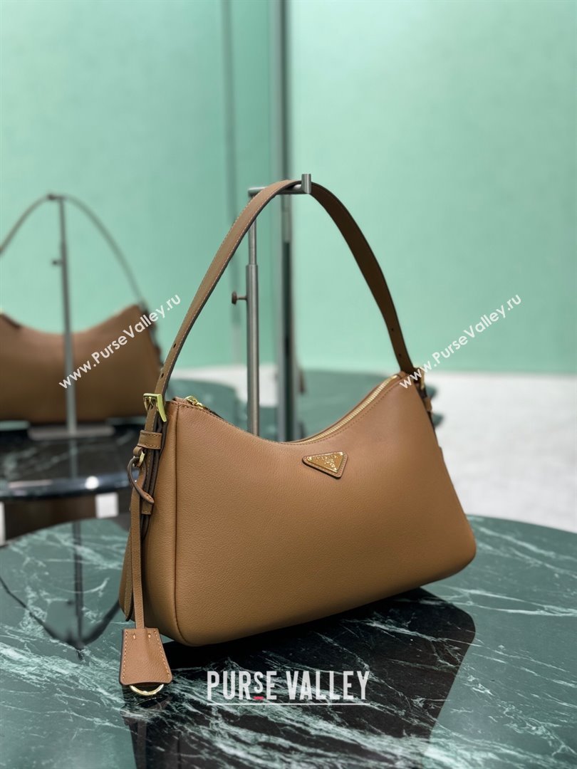 Prada Aimee medium leather shoulder bag Caramel Brown 2025 1BC229 (YZ-250808106)