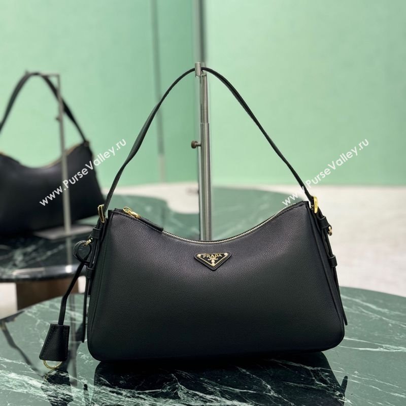 Prada Aimee medium leather shoulder bag Black 2025 1BC229 (YZ-250808108)