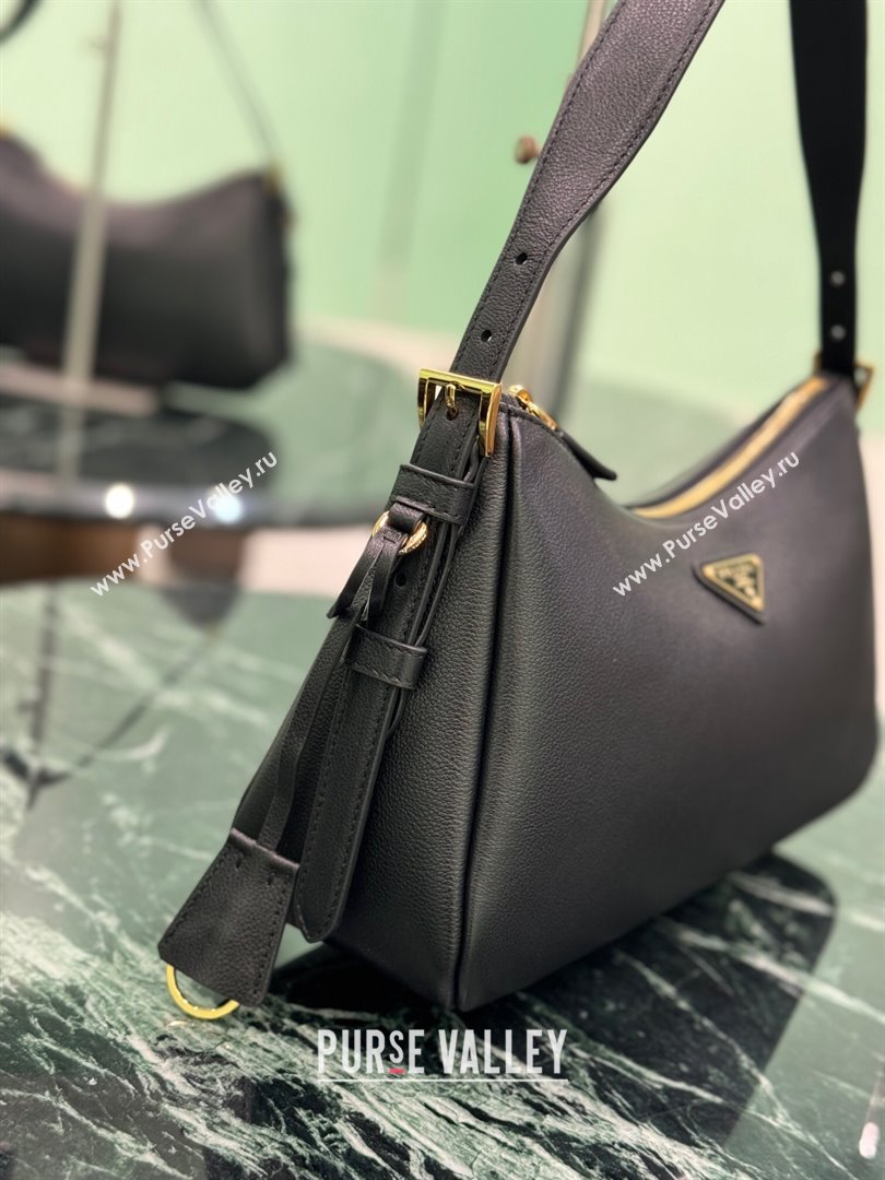 Prada Aimee medium leather shoulder bag Black 2025 1BC229 (YZ-250808108)