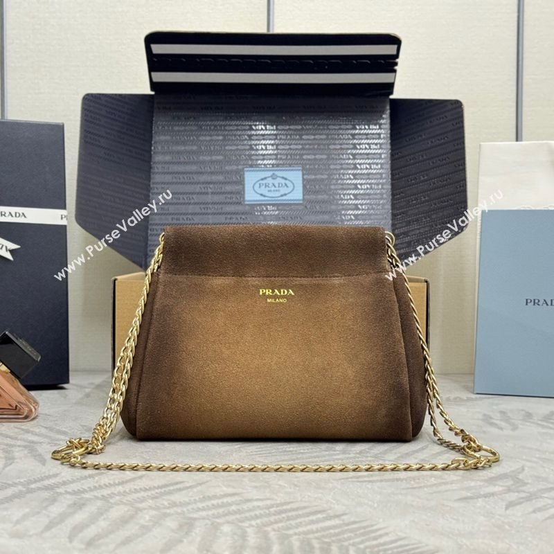 Prada Enchaîne mini suede bag Brown 2025 1BC263 (YZ-250927032)