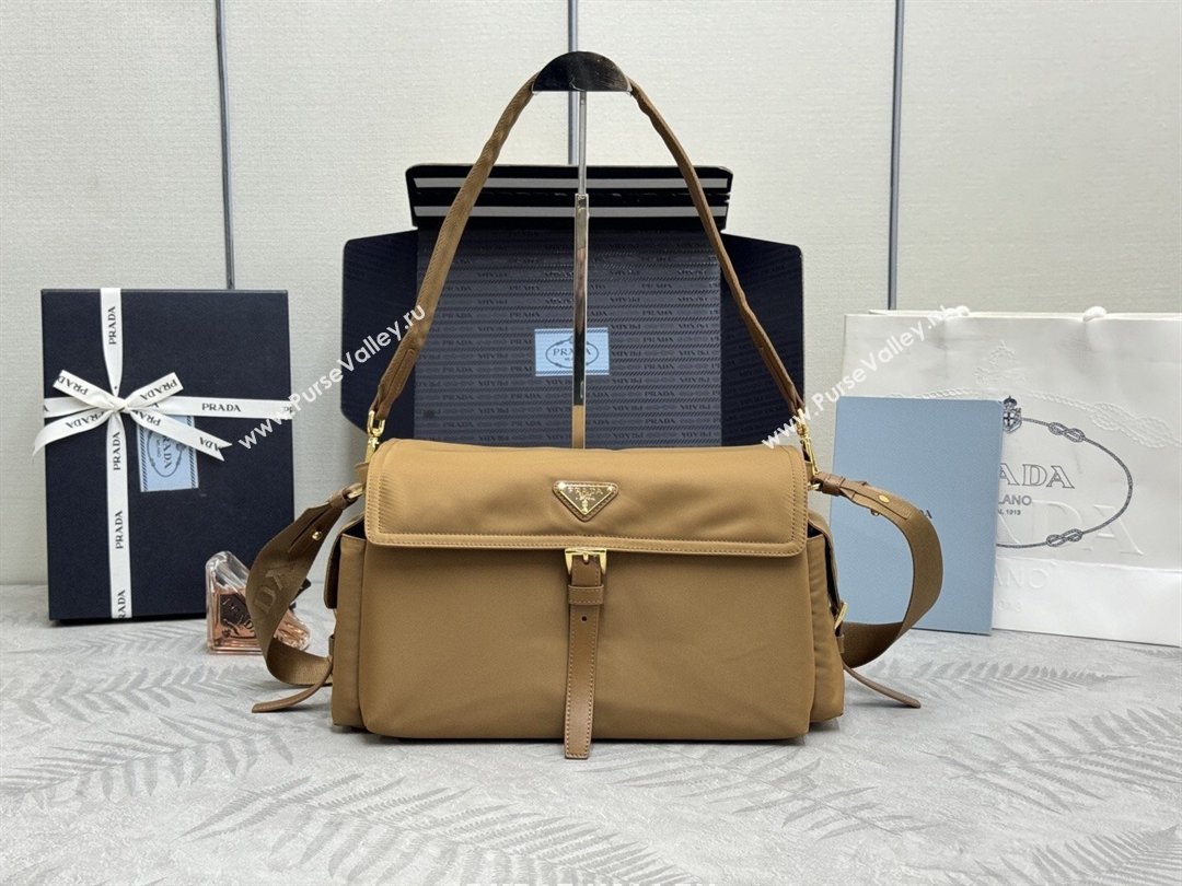 Prada Explore large Re-Nylon shoulder bag with flap Cork 2026 1BD391 (YZ-260410085)